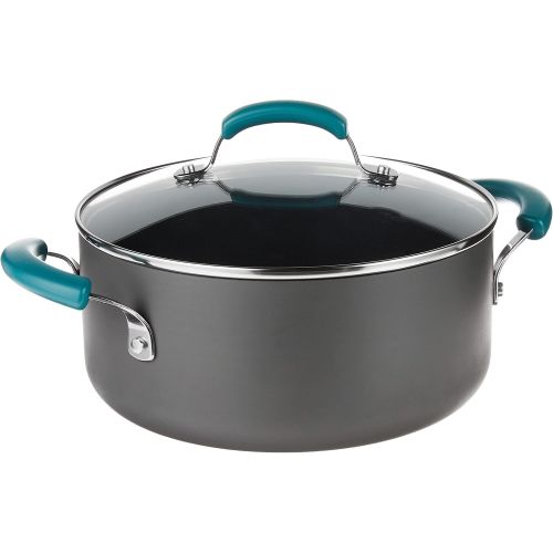  Rachael Ray Classic Brights Hard Anodized Nonstick Cookware Pots and Pans Set, 15 Piece - Agave Blue