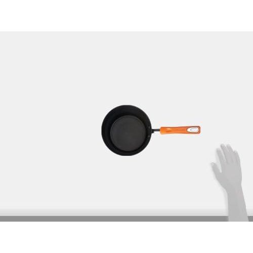  Rachael Ray Brights Hard Anodized Nonstick Sauce Pan/Saucepan with Lid, 3 Quart, Gray with orange handles