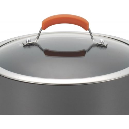  Rachael Ray Brights Hard Anodized Nonstick Sauce Pan/Saucepan with Lid, 3 Quart, Gray with orange handles