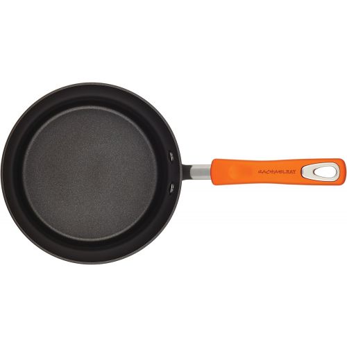  Rachael Ray Brights Hard Anodized Nonstick Sauce Pan/Saucepan with Lid, 3 Quart, Gray with orange handles