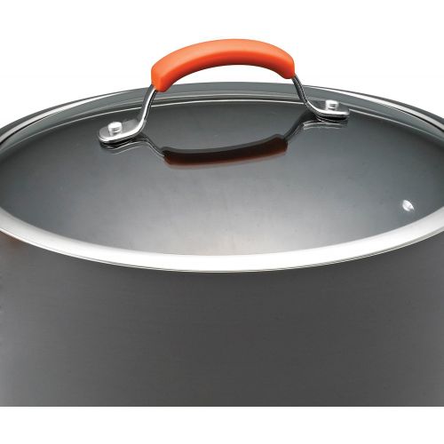  Rachael Ray Brights Hard Anodized Nonstick Sauce Pan/Saucepan with Lid, 3 Quart, Gray with orange handles