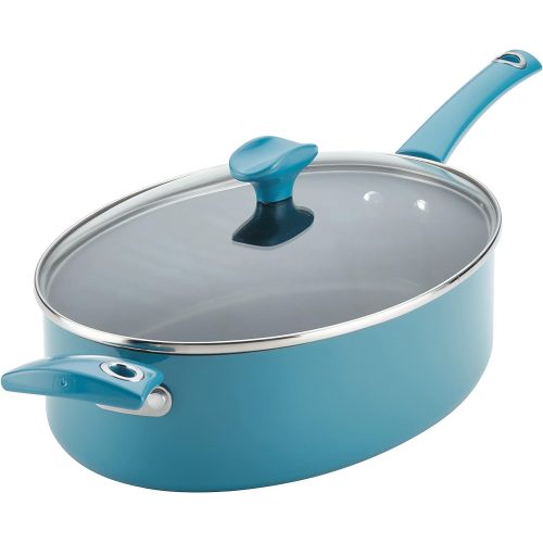  Rachael Ray Cityscapes Nonstick Saute Pan with Lid and Helper Handle, 5 Quart, Turquoise