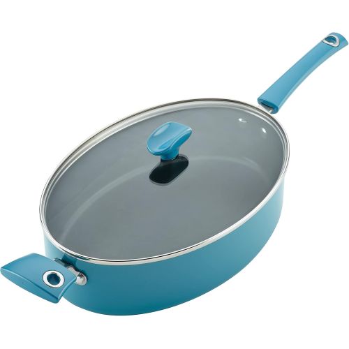  Rachael Ray Cityscapes Nonstick Saute Pan with Lid and Helper Handle, 5 Quart, Turquoise