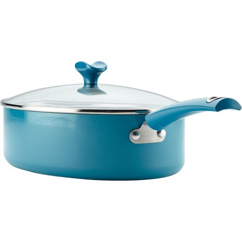  Rachael Ray Cityscapes Nonstick Saute Pan with Lid and Helper Handle, 5 Quart, Turquoise