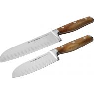 Rachael Ray Cucina Cutlery 2-Piece Japanese Stainless Steel Santoku Knife Set with Acacia Handles - ,Acacia Wood
