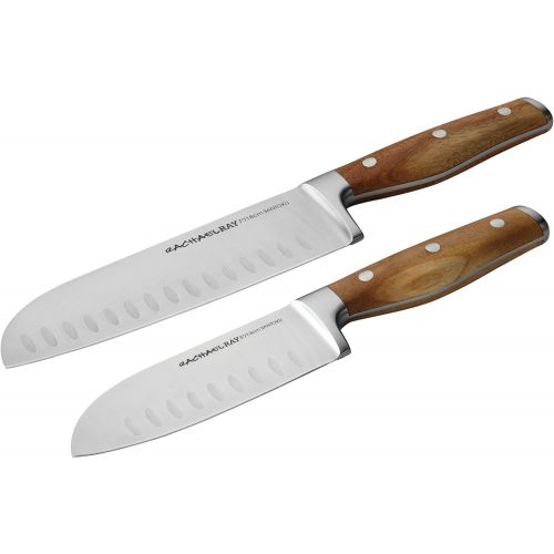  Rachael Ray Cucina Cutlery 2-Piece Japanese Stainless Steel Santoku Knife Set with Acacia Handles - ,Acacia Wood