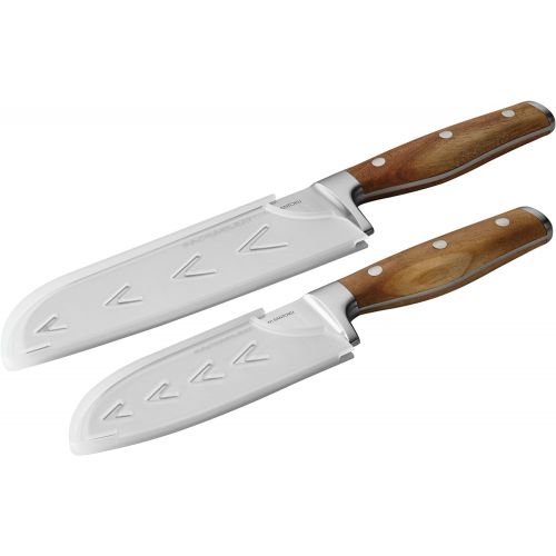  Rachael Ray Cucina Cutlery 2-Piece Japanese Stainless Steel Santoku Knife Set with Acacia Handles - ,Acacia Wood