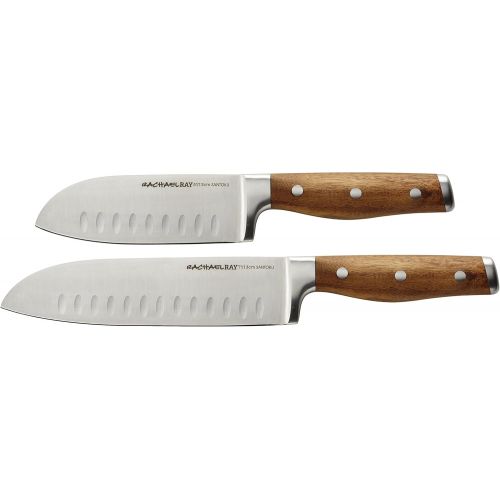  Rachael Ray Cucina Cutlery 2-Piece Japanese Stainless Steel Santoku Knife Set with Acacia Handles - ,Acacia Wood