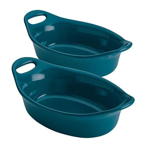  [아마존베스트]Rachael Ray Solid Glaze Ceramics Au Gratin Bakeware / Baker Set, Oval - 2 Piece, Teal