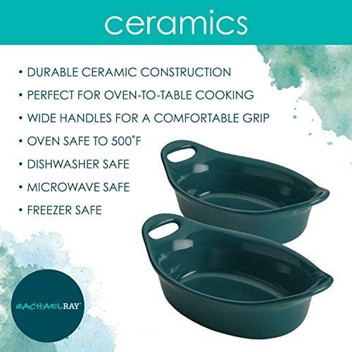  [아마존베스트]Rachael Ray Solid Glaze Ceramics Au Gratin Bakeware / Baker Set, Oval - 2 Piece, Teal