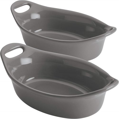  [아마존베스트]Rachael Ray Solid Glaze Ceramics Au Gratin Bakeware / Baker Set, Oval - 2 Piece, Gray