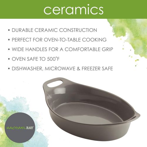  [아마존베스트]Rachael Ray Solid Glaze Ceramics Au Gratin Bakeware / Baker Set, Oval - 2 Piece, Gray