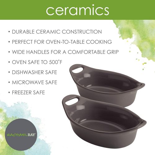  [아마존베스트]Rachael Ray Solid Glaze Ceramics Au Gratin Bakeware / Baker Set, Oval - 2 Piece, Gray