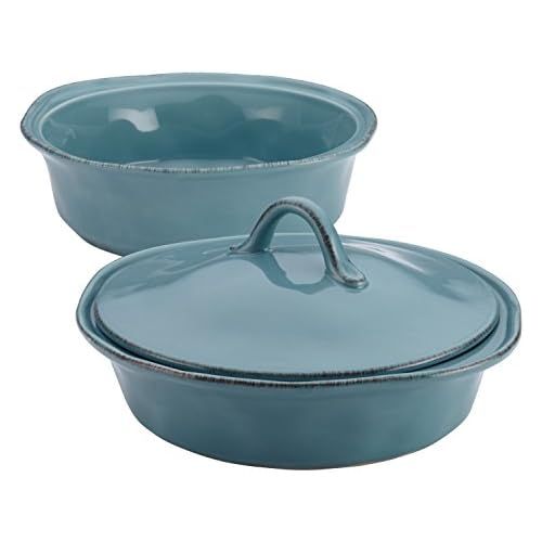  [아마존베스트]Rachael Ray Cucina Casserole Dish Set with Lid, 3 Piece, Agave Blue