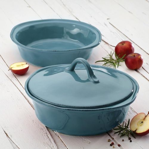  [아마존베스트]Rachael Ray Cucina Casserole Dish Set with Lid, 3 Piece, Agave Blue