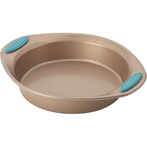  [아마존베스트]Rachael Ray 52389 Cucina Nonstick Bakeware Set with Grips includes Nonstick Cake Pans, Cookie Sheet / Baking Sheet and Muffin Pan / Cupcake Pan - 4 Piece, Latte Brown with Agave Bl