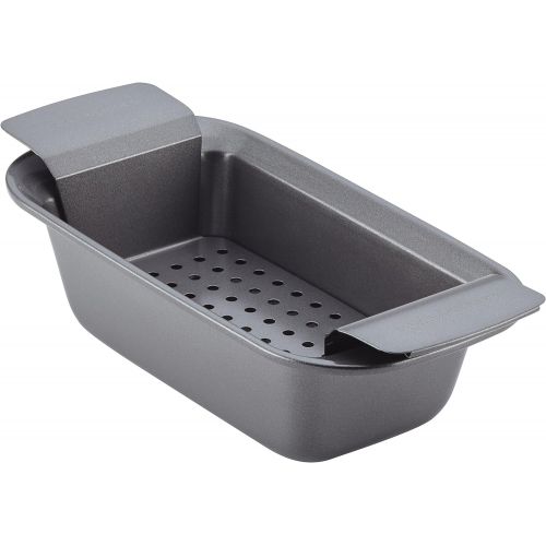  [아마존베스트]Rachael Ray Bakeware Meatloaf/Nonstick Baking Loaf Pan with Insert, 9 Inch x 5 Inch, Gray