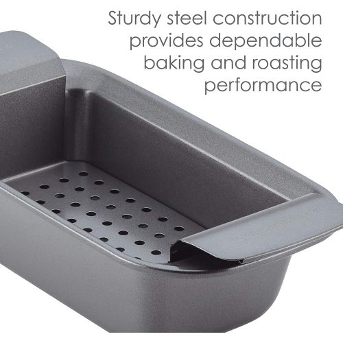  [아마존베스트]Rachael Ray Bakeware Meatloaf/Nonstick Baking Loaf Pan with Insert, 9 Inch x 5 Inch, Gray