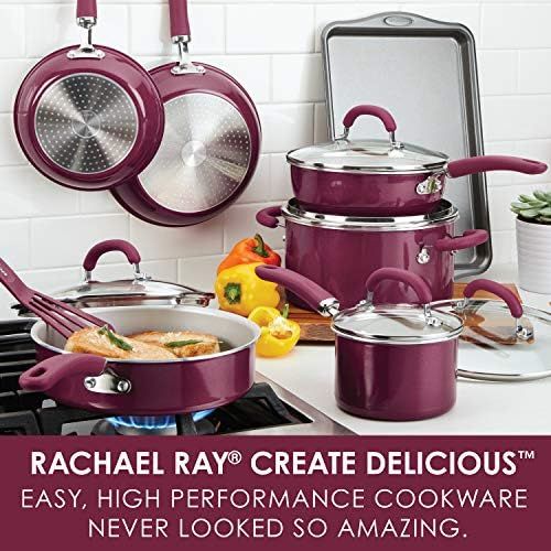  [아마존베스트]Rachael Ray Create Delicious Nonstick Cookware Pots and Pans Set, 13 Piece, Burgundy Shimmer