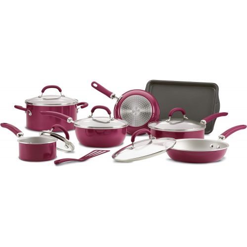  [아마존베스트]Rachael Ray Create Delicious Nonstick Cookware Pots and Pans Set, 13 Piece, Burgundy Shimmer