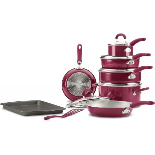  [아마존베스트]Rachael Ray Create Delicious Nonstick Cookware Pots and Pans Set, 13 Piece, Burgundy Shimmer