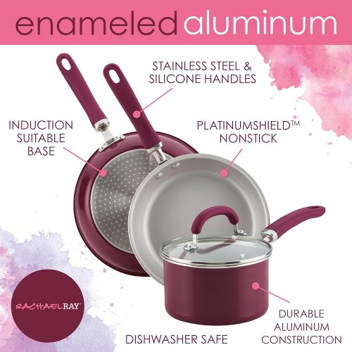  [아마존베스트]Rachael Ray Create Delicious Nonstick Cookware Pots and Pans Set, 13 Piece, Burgundy Shimmer