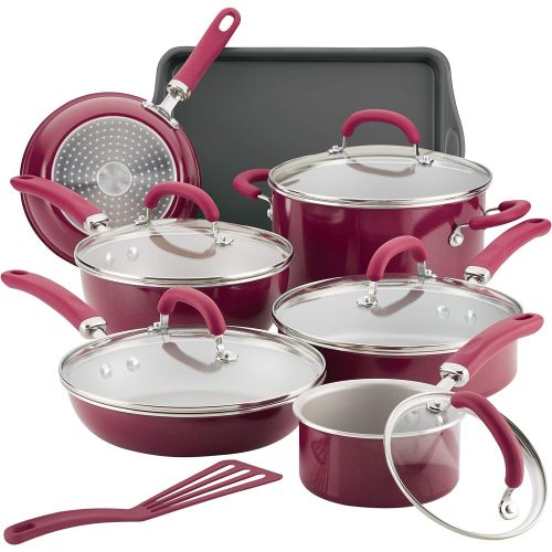  [아마존베스트]Rachael Ray Create Delicious Nonstick Cookware Pots and Pans Set, 13 Piece, Burgundy Shimmer