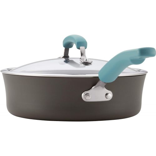  [아마존베스트]Rachael Ray Brights Hard Anodized Nonstick Cookware Pots and Pans Set, 12 Piece, Gray with Agave Blue Handles