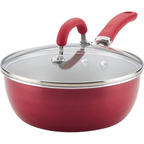  [아마존베스트]Rachael Ray Create Delicious Nonstick Saute/All Purpose Pan with Lid, 3 Quart, Red Shimmer