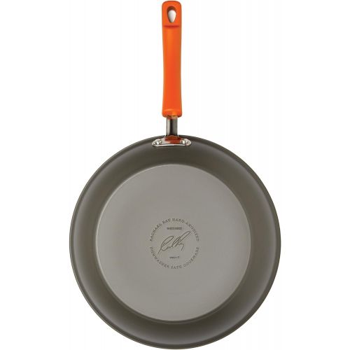  [아마존베스트]Rachael Ray Brights Hard Anodized Nonstick Frying Pan Set / Fry Pan Set / Hard Anodized Skillet Set - 9.25 Inch and 11.5 Inch, Gray with Orange Handles