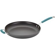 [아마존베스트]Rachael Ray 87642 Cucina Hard Anodized Nonstick Skillet with Helper Handle, 14 Inch Frying Pan, Gray/Agave Blue