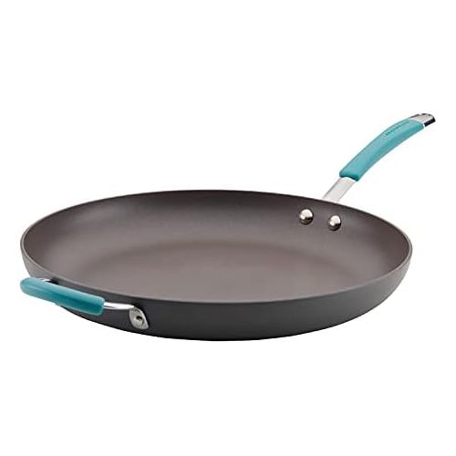  [아마존베스트]Rachael Ray 87642 Cucina Hard Anodized Nonstick Skillet with Helper Handle, 14 Inch Frying Pan, Gray/Agave Blue