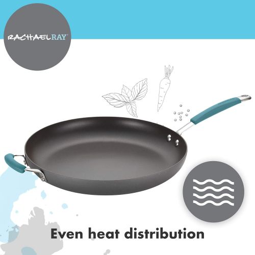  [아마존베스트]Rachael Ray 87642 Cucina Hard Anodized Nonstick Skillet with Helper Handle, 14 Inch Frying Pan, Gray/Agave Blue