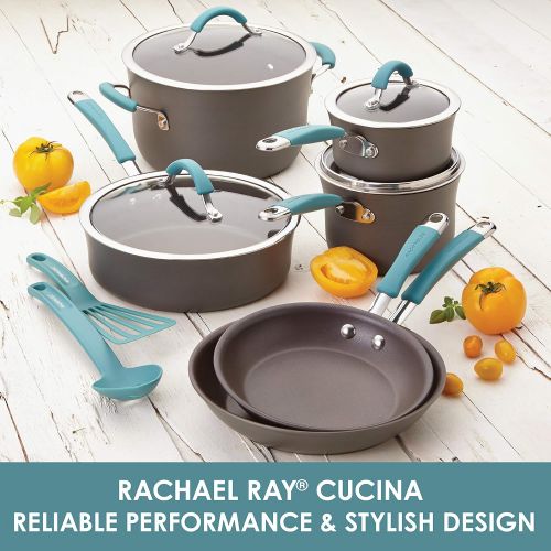  [아마존베스트]Rachael Ray Cucina Hard Anodized Nonstick Griddle Pan/Flat Grill, 11 Inch, Gray with Agave Blue Handle