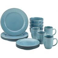 [아마존베스트]Rachael Ray Cucina Dinnerware 16-Piece Stoneware Dinnerware Set, Agave Blue