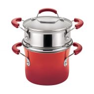 Rachael Ray Classic Brights Hard Enamel Nonstick 3-Quart Covered Steamer Set, Red Gradient