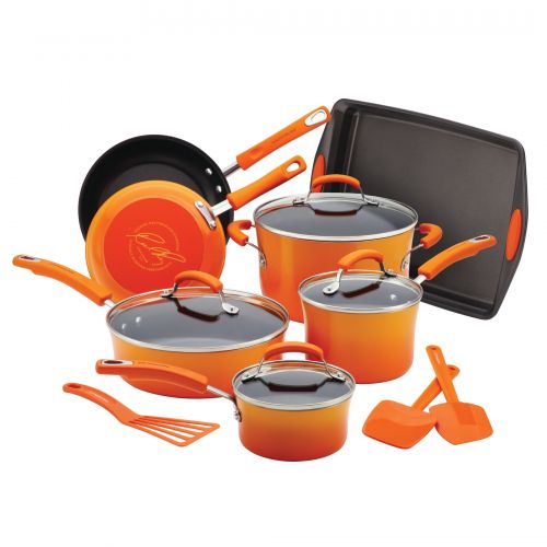  Rachael Ray Porcelain 14 Piece Cookware Set in Gradient Orange