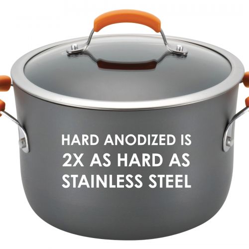  Rachael Ray Hard-Anodized Cookware 8-Quart Covered Pasta Etc. Pot with Orange Handles - 87393