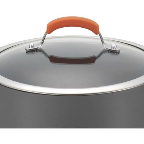  Rachael Ray Hard-Anodized Aluminum Nonstick 3-Quart Covered Saucepan, Gray with Orange Handle