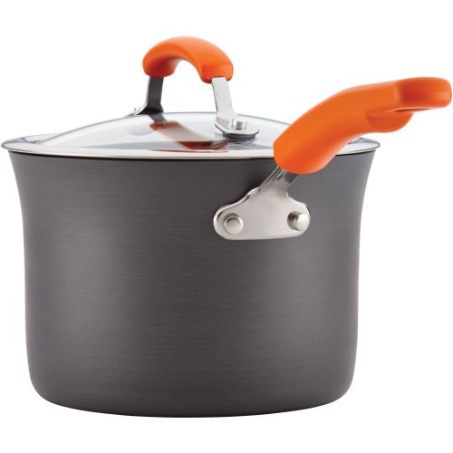  Rachael Ray Hard-Anodized Aluminum Nonstick 3-Quart Covered Saucepan, Gray with Orange Handle