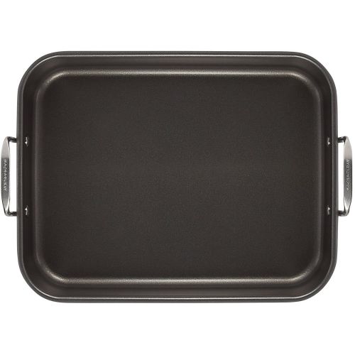  Rachael Ray Hard-Anodized Nonstick Bakeware 16 x 12 Roaster with Dual-Height Rack, Gray
