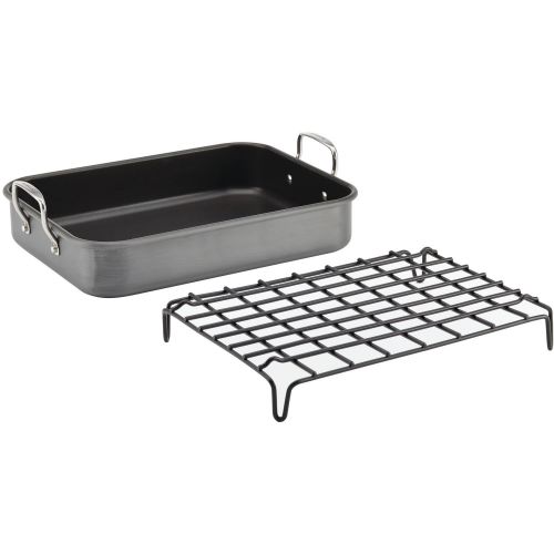  Rachael Ray Hard-Anodized Nonstick Bakeware 16 x 12 Roaster with Dual-Height Rack, Gray