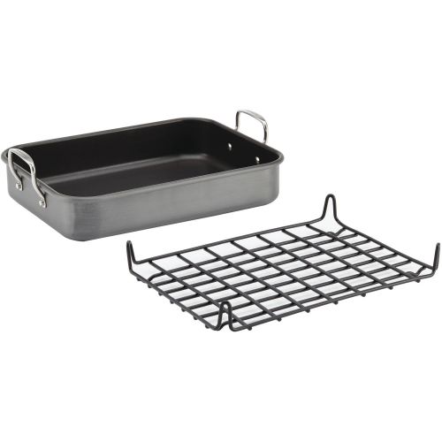  Rachael Ray Hard-Anodized Nonstick Bakeware 16 x 12 Roaster with Dual-Height Rack, Gray