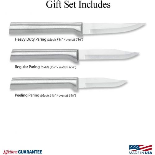  Rada Cutlery - S01 Rada Cutlery Paring Knife Set 3 Knives with Stainless Steel Blades and Brushed Aluminum Made in The USA, 7 1/8, 6 3/4, 6 1/8, Silver Handle