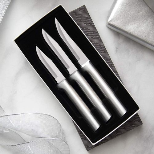  Rada Cutlery - S01 Rada Cutlery Paring Knife Set 3 Knives with Stainless Steel Blades and Brushed Aluminum Made in The USA, 7 1/8, 6 3/4, 6 1/8, Silver Handle