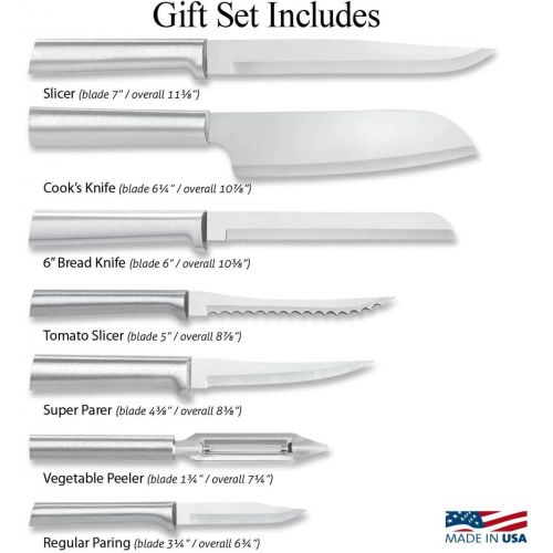  Rada Cutlery Knife 7 Stainless Steel Kitchen Knives Starter Gift Set with Brushed Aluminum Made in USA, Silver Handle