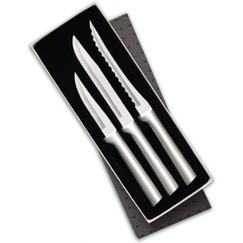  Rada Cutlery Cooking Essentials Knife Starter Gift 3 Piece Stainless Steel Set With Brushed Aluminum, Made in the USA, Silver Handle