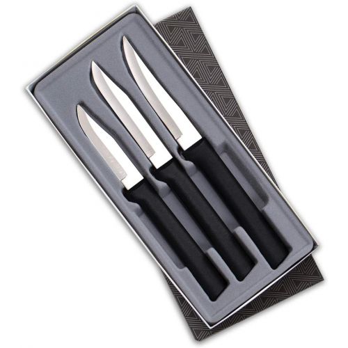  Rada Cutlery Paring Knife Set 3 Knives Blades Stainless Steel Resin Made in The USA, 2-1/2”, 3-1/4”, Black Handle