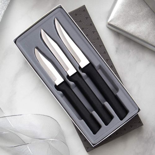  Rada Cutlery Paring Knife Set 3 Knives Blades Stainless Steel Resin Made in The USA, 2-1/2”, 3-1/4”, Black Handle