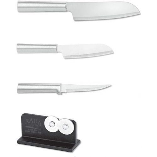  Rada Cutlery Starter Kit 4-Piece Set ? Includes Super Parer, Cook’s Utility Plus Quick Edge Knife Sharpener, Brushed Aluminum Handles